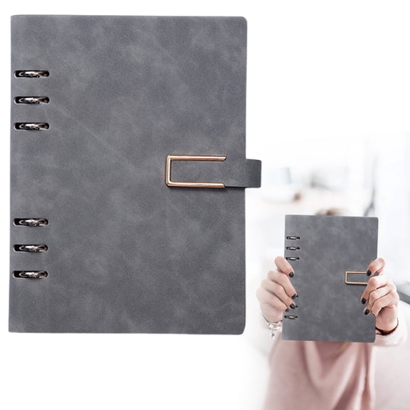 Grey A5 Refillable Notebook, PU Leather 6 Ring Binder with Lined Paper, Hardcover Planner for Journaling Writing, School, Office and Travel Organization