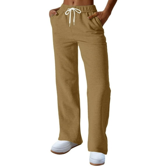AUNVITO Women's Loose Fit Elastic Waist Wide Leg Pants Solid Color Casual Japanese Fleece Trousers Lightweight Comfort