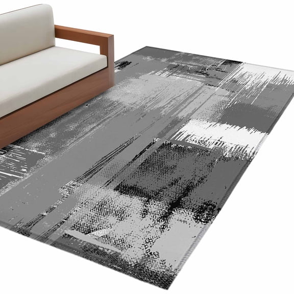 Grey Abstract 3'x5' Washable Rug, Modern Mottled Art Oil Painting Non-Slip Area Rugs for Entryway Kitchen Classroom, Dorm Throw Carpet, Low Pile Soft Indoor Floor Mat