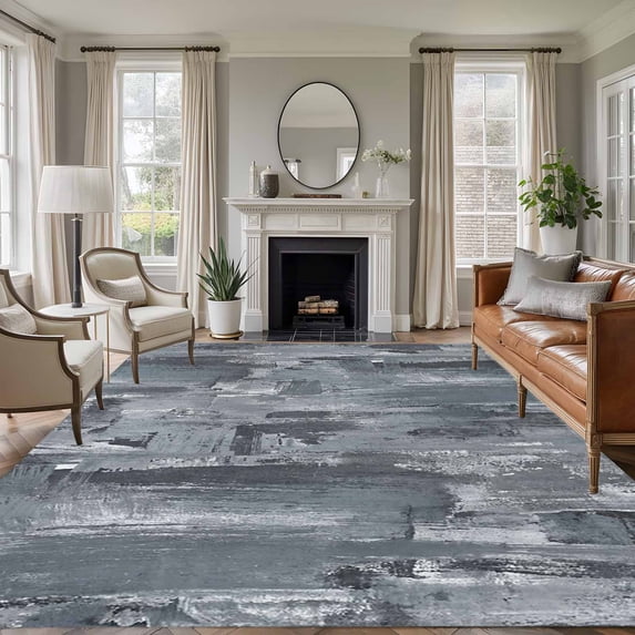 Grey Abstract Area Rugs 6'x9', Small Throw Rugs for Kitchen Dining room, Vintage Geometric Gradient Oil Painting Modern Indoor Outdoor Rug Non-Slip Low Pile Carpet Runner Reversible Floor Mats