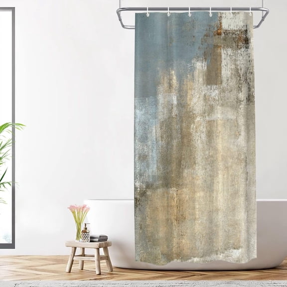 Grey Abstract Art Decorative Shower Curtain, Beige Painting Bathroom Décor Polyester Fiber Waterproof with Plastic Rings for Shower Stall Bathtubs 72 x 36 in