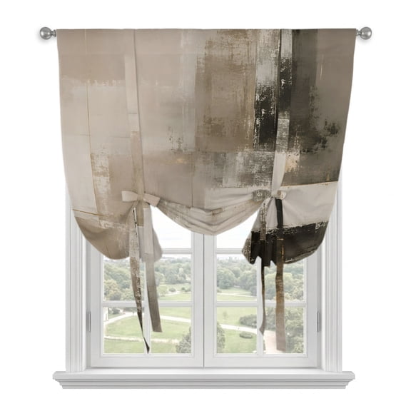 Grey Abstract Art Tie Up Curtains 45 Inches Long, Kitchen Window Curtains Over Sink, Contemporary Luxury Aesthetics Small Window Curtains Shade Balloon Curtains Valances for Bedroom/Cafe 34"x45"