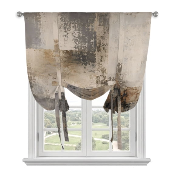 Grey Abstract Art Tie Up Curtains for Windows, Adjustable Balloon Window Shades, Vintage Luxury Aesthetics Kitchen Window Treatments Adjustable Roll Up Curtain for Basement/Nursery 52"x45"