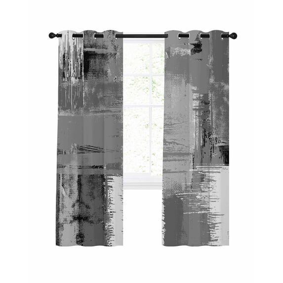Grey Abstract Blackout Curtains 39 Inches Long for Bedroom, Modern Mottled Art Oil Painting Thermal Insulated Room Darkening Black Out Window Curtain Panels Grommet Drapes for Living Room