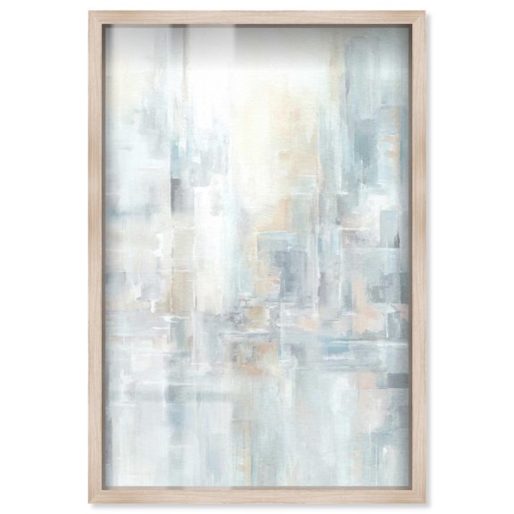 Grey Abstract City Shadowbox Print Patel Art Prints by Art Remedy, Blonde Frame, 30 x 45