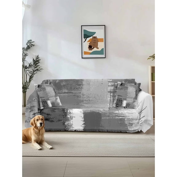 Grey Abstract Couch Cover, Modern Mottled Art Oil Painting Sofa Cover Blanket for Loveseat Couches, Sectional Sofa Slipcover Furniture Protector for Living Room Bedroom 71''x118''
