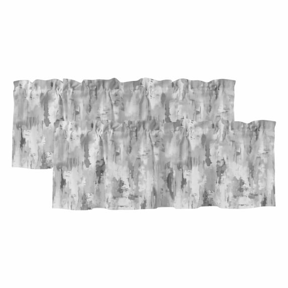 Grey Abstract Curtain Valances for Windows, Kitchen Valance Window Treatments Panel 2 Pack, Modern Oil Painted Art Contemporary Rod Pocket Short Curtains for Bathroom Bedroom 60 x 18 Inch
