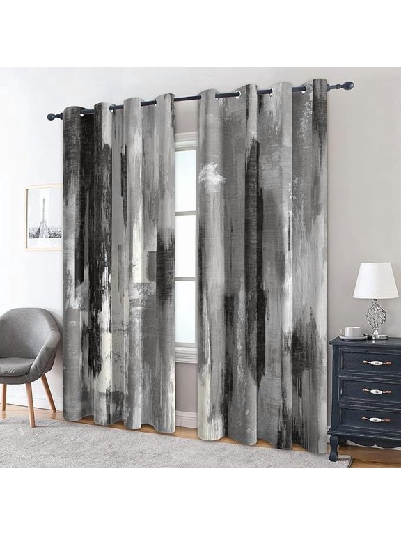Grey Abstract Curtains for Living Room, Modern Blackout Curtains for Bedroom - Contemporary Decor Window Treatments -38"W x 45"L(Pack of 2)