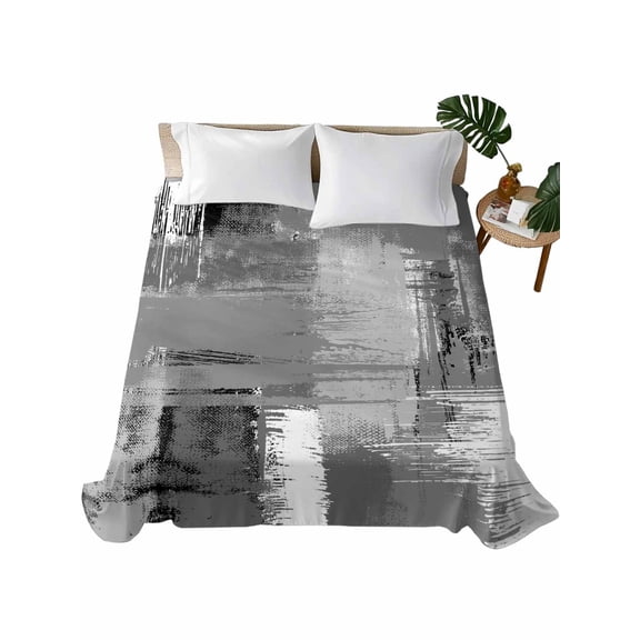 Grey Abstract Flat Sheets Only King Size, Soft Breathable Bed Top Sheets for Mattress, Modern Mottled Art Oil Painting Luxury Bedding Flat Sheets for Home Hotel Bedroom Bed Protection