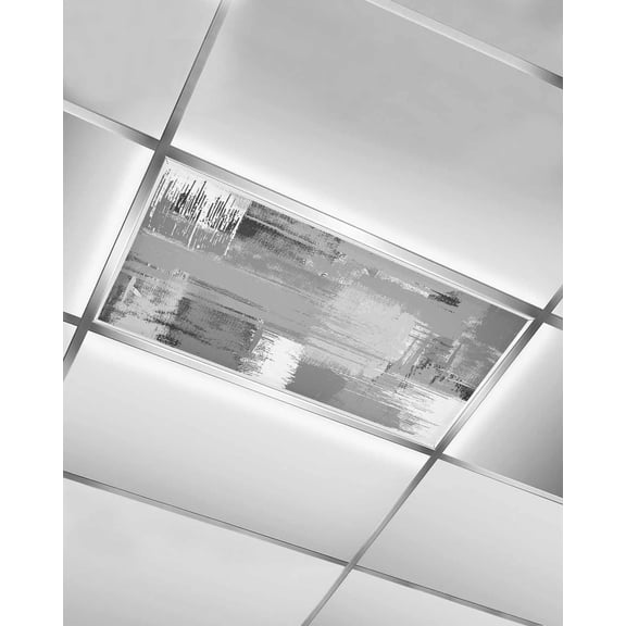 Grey Abstract Fluorescent Light Covers for Ceiling Lights 4x2 feet,1 Pack Magnetic Light Filters for Classroom,Modern Mottled Art Oil Painting Fluorescent Light Shade Panel for Office School Drop