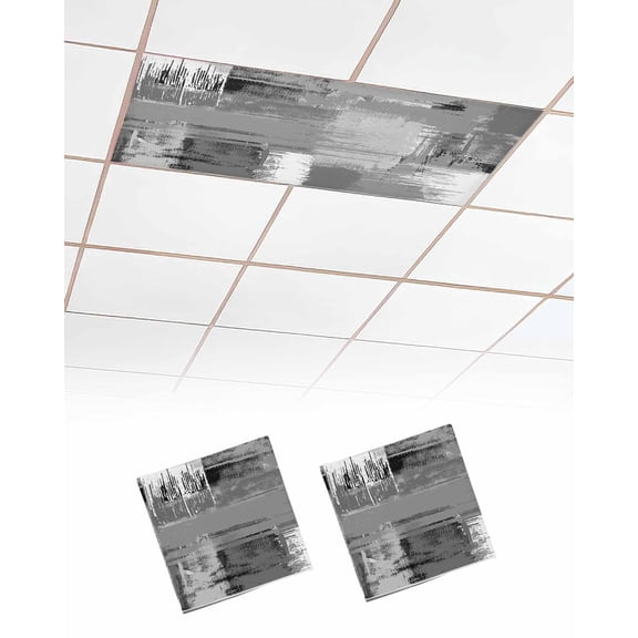 Grey Abstract Fluorescent Light Covers for Ceiling Lights 4x2 feet,2 Pack Magnetic Light Filters for Classroom,Modern Mottled Art Oil Painting Fluorescent Light Shade Panel for Office School Drop