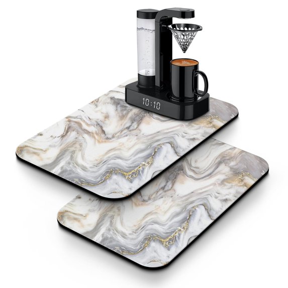 Grey Abstract Marble Dish Drying Mat Absorbing Drying Mat for Kitchen Counter Folding Kitchen Drying Mat for Kitchen Counter (19.5x12in,Set Of 2)