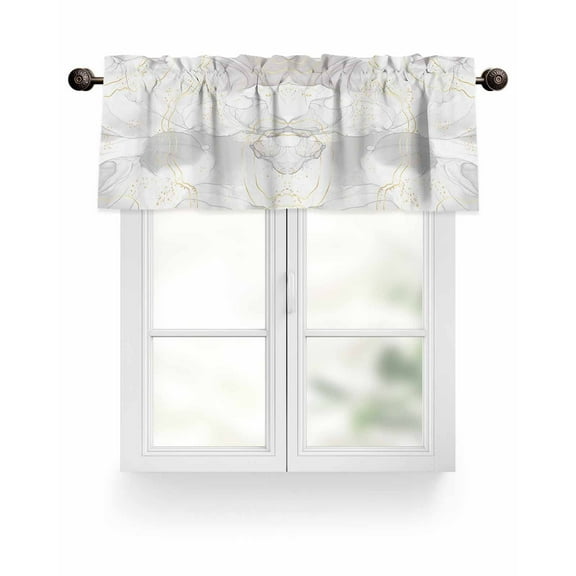Grey Abstract Marble Texture Kitchen Valances for Windows Modern Gold Line Valance Curtains&nbsp; for Kitchen /Living Room/Bedroom/ Bathroom Decor, 54"x18 " ,Rod Pocket 1 Panel, White