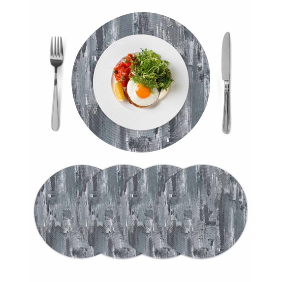 Grey Abstract Round 13 Inch Placemats Set of 4, Vintage Geometric Gradient Oil Painting Modern HeatResistant Non Slip Place Mats for Dining Table, Wipeable Braided Kitchen Table Mats for Housewarming
