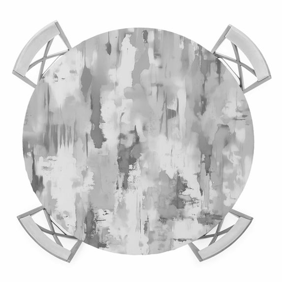 Grey Abstract Round Tablecloth for 45-54 Inch Tables, Fitted Table Cover with Elastic Edge, Modern Oil Painted Art Contemporary Waterproof Outdoor Table Cloth Protector for Patio Garden Dinner Picnic