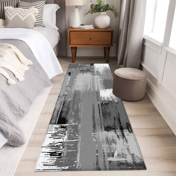 Grey Abstract Runner Rug 2x6 FT,Non Slip Hallway Carpet,Modern Mottled Art Oil Painting Washable Soft Floor Carpet Non-Shedding Throw Runner Carpet Long Rug for Entryway Kitchen Bedside Sliding Door
