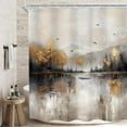 thumbnail image 1 of Grey Abstract Shower Curtain Misty Woodland Mountain Lake Brown Trees Oil Painting Nature Bathroom Curtain Artistic Farmhouse Country Bathroom Decor Fabric with Hook-72"W x 72"L (Pack of 1), 1 of 7