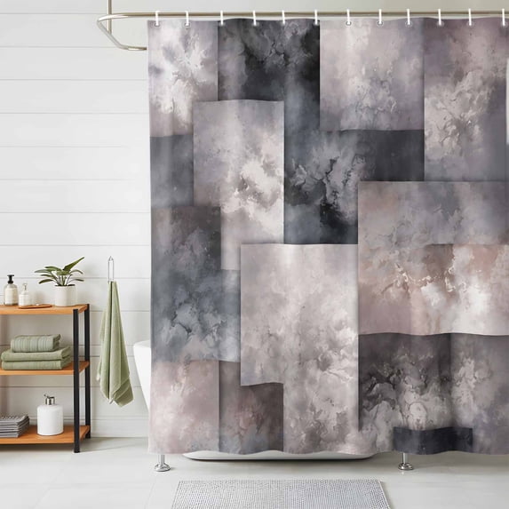 Grey Abstract Shower Curtains for Bathroom, Modern Gradient Color Blocks Geometric Waterproof Fabric Shower Curtain, Decorative Bathroom Curtain for Bathtub, 72"x72", No Hooks Included