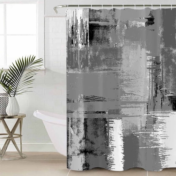Grey Abstract Standard Shower Curtain Set, Waterproof Shower Curtains for Bathroom, Modern Mottled Art Oil Painting Washable Fabric Cloth Bath Curtain for Bathtub Decoration with Hooks 72x72 Inches