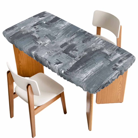 Grey Abstract Table Cloths for 5 Foot Rectangle Tables, Vintage Geometric Gradient Oil Painting Modern Patio Waterproof Elastic Fitted Tablecloths, Washable Rectangular Table Cover for Camping