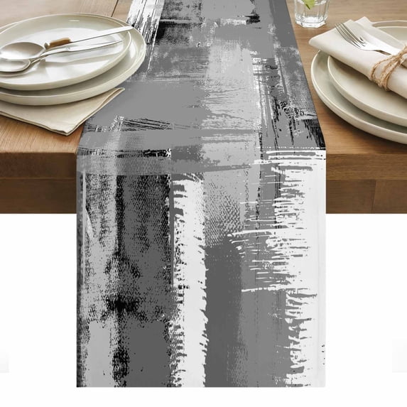 Grey Abstract Table Runner - 108 Inch Long, Kitchen Dining Table Runner Dresser Scarves, Modern Mottled Art Oil Painting Farmhouse Decor for Coffee Tables Wedding Party Banquet