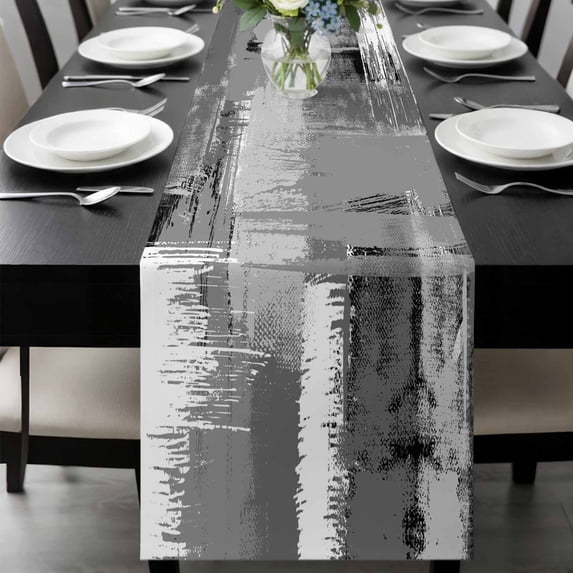 Grey Abstract Table Runner 36 Inches Long, Modern Mottled Art Oil Painting Kitchen Coffee Dining Table Decoration for Home Party Birthday Wedding Home Decor 13x36 Inches