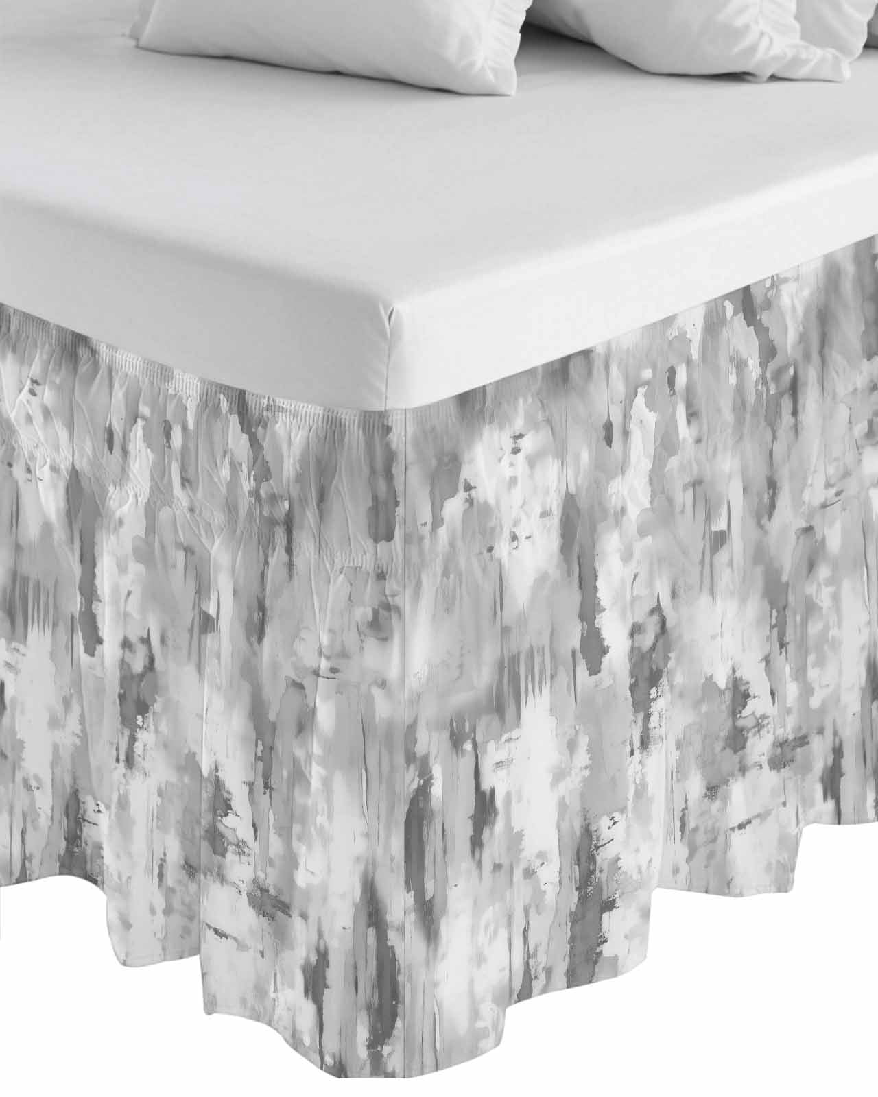 Grey Abstract Wrap Around Bed Skirts for Queen Bed 18" Drop,Bed Skirt with Adjustable Elastic Belt Dust Ruffle Bed Valance for Bedroom Hotel Luxury Modern Oil Painted Art Contemporary Bed Frame Cover