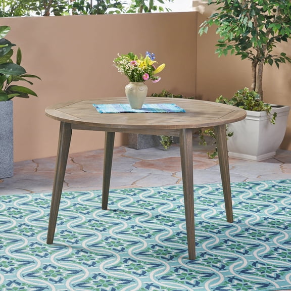 Grey Acacia Wood Dining Table for 4 People, 47 Inch Square Outdoor Patio Table with Water Resistant Finish, Sturdy Modern Design for Backyard Garden
