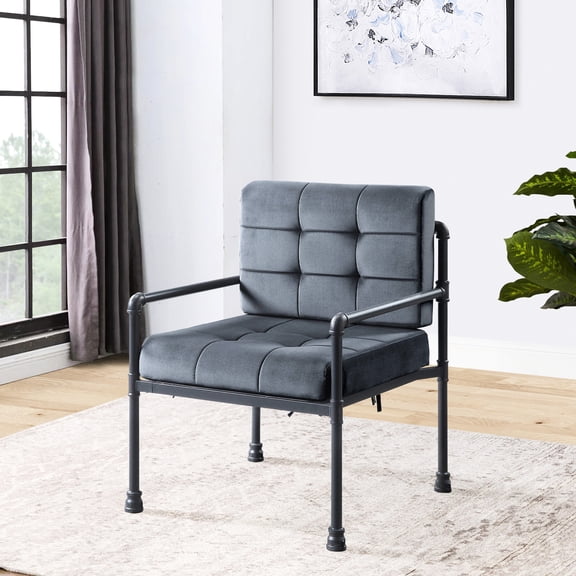 Grey Velvet Accent Chair With Industrial Style And Cushion Industrial Decor Comfortable Seat