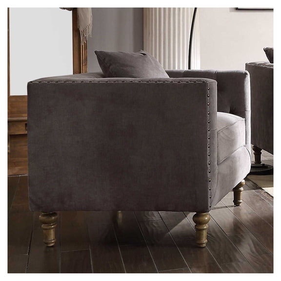 Grey Accent Chair with Pillow, Living Room Chair, Modern Armchair, Down & Foam Cushion, Shelter Armrests, Upholstered Seat, Home Dcor