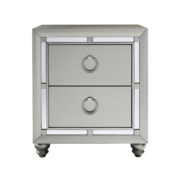 Solid Wood MDF Composition - Mirror Adorned Nightstand Design - Bedroom Furniture - Useful Nightstand