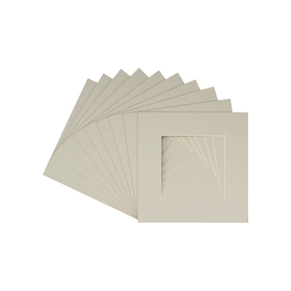 Grey Acid Free 16x16 Picture Frame Mats with White Core Bevel Cut for 8x8 Pictures - Fits 16x16