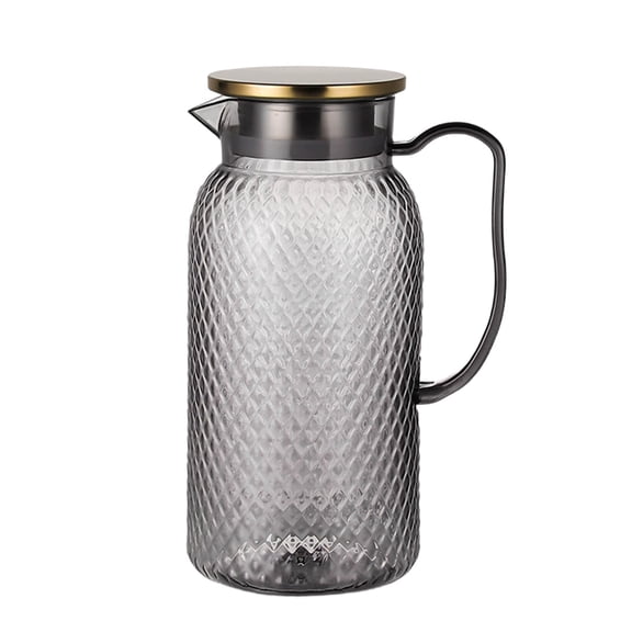 Grey Acrylic Water Pitcher With Gold Stainless Steel Lid And Strainer 1L Diamond Patterned Jug For Cold Drinks 7.5X3.5X3.5 Inch