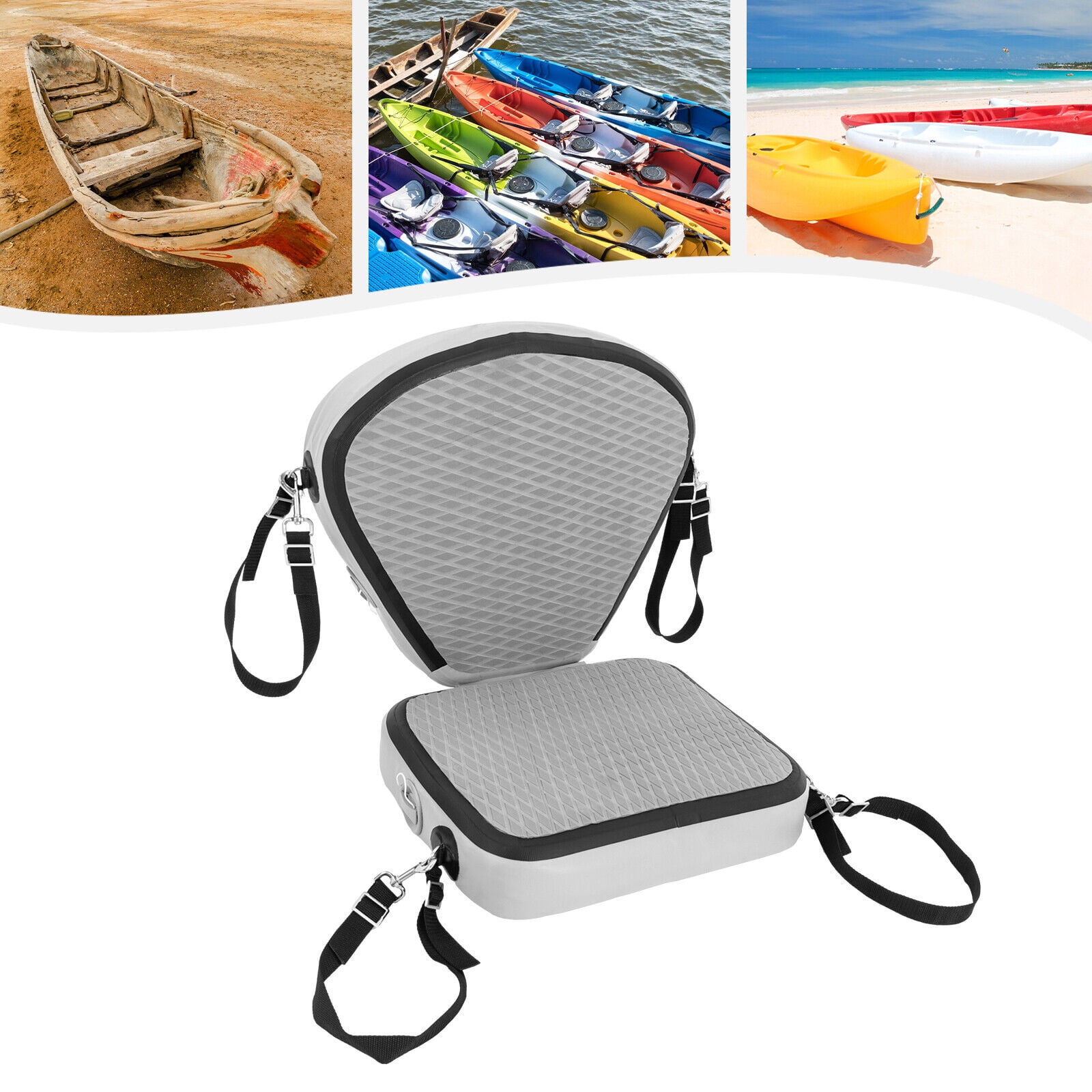 Grey Adjustable Kayak Seats, Thicken Seat Cushion for Kayak, Padded Kayak Seat With 304 Stainless Steel Hooks