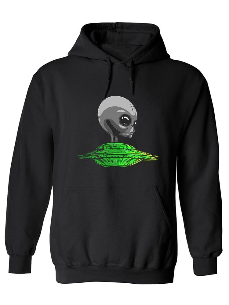 Grey Alien Head On Ufo Hoodie Men -Image by Shutterstock, Male Medium ...