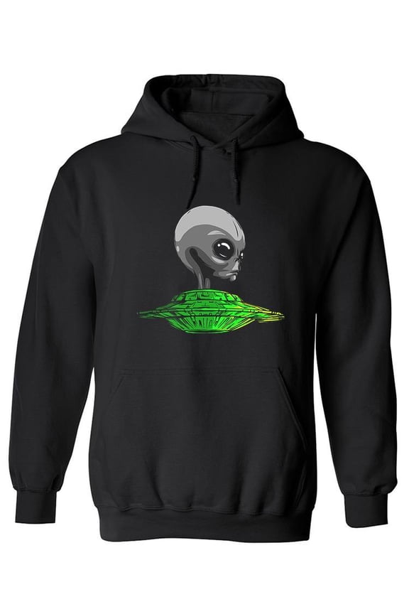 Grey Alien Head On Ufo Hoodie Men -Image by Shutterstock, Male Medium