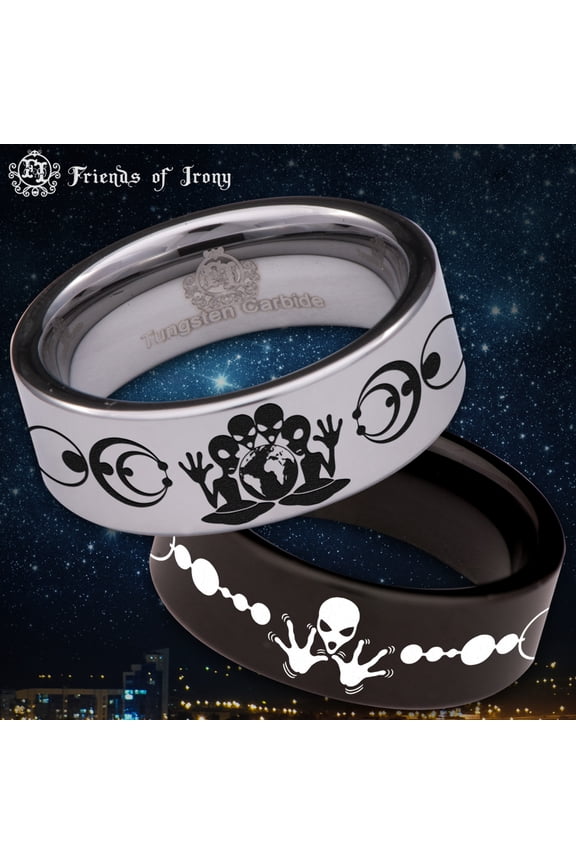 Grey Alien Tungsten Carbide Ring