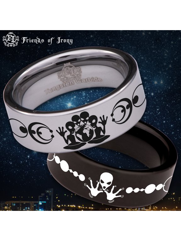 Grey Alien Tungsten Carbide Ring