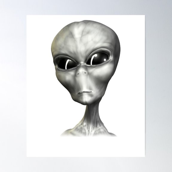 Grey Alien Ufo Portrait Poster Wall Art, Modern Wall Decor For Living Room Bedroom, 12x18 UNFRAMED