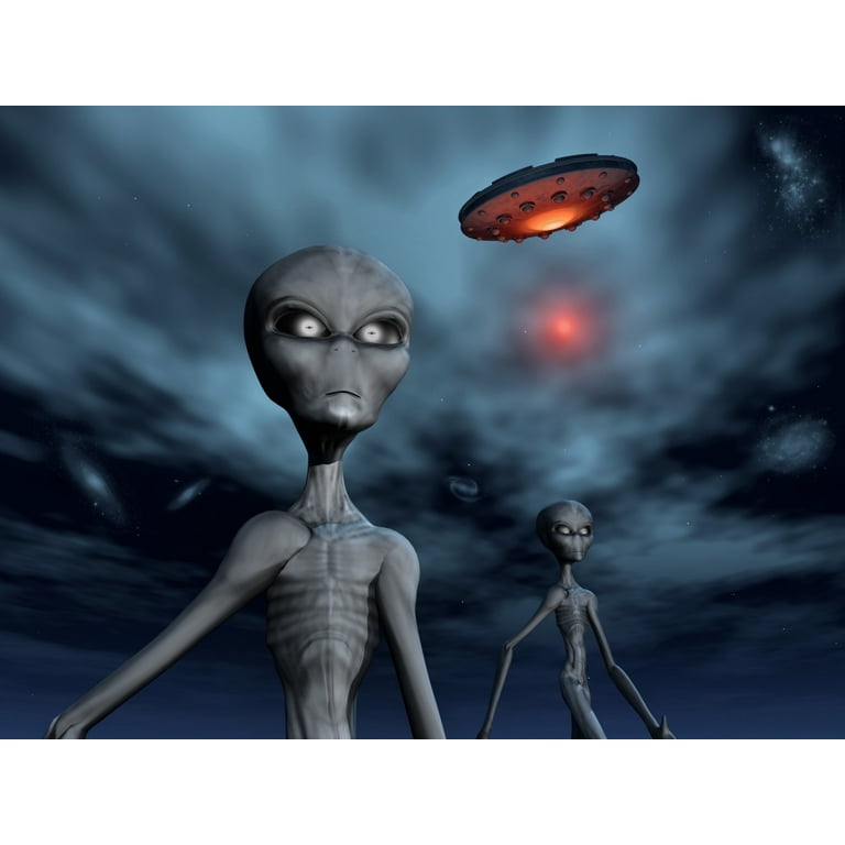 Grey Aliens and their flying saucer, visiting Earth Poster Print (32 x 24)  - Walmart.com