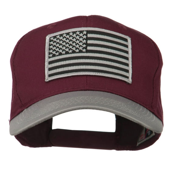 Grey American Flag Patched Pro Style Cap - Grey Maroon OSFM