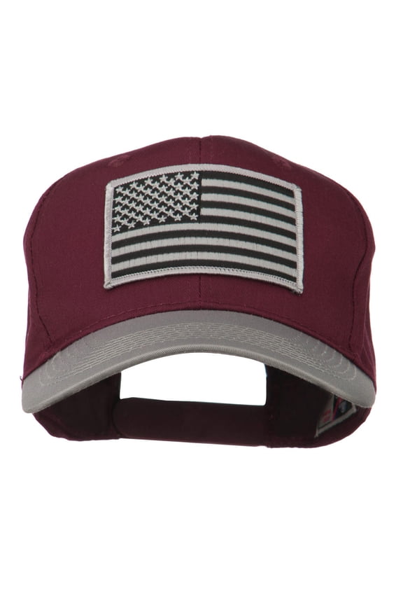 Grey American Flag Patched Pro Style Cap - Grey Maroon OSFM
