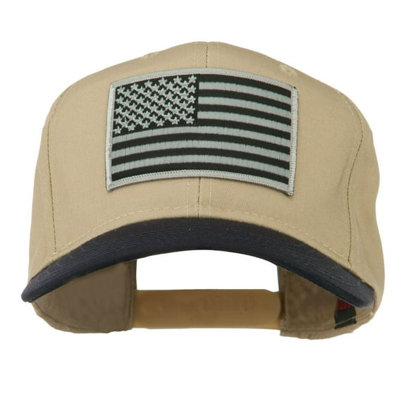 Grey American Flag Patched Pro Style Cap - Navy Khaki OSFM
