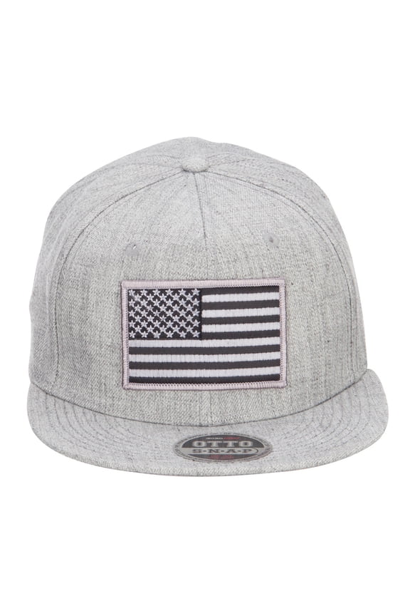 Grey American Flag Patched Wool Blend Snapback - Heather Grey OSFM