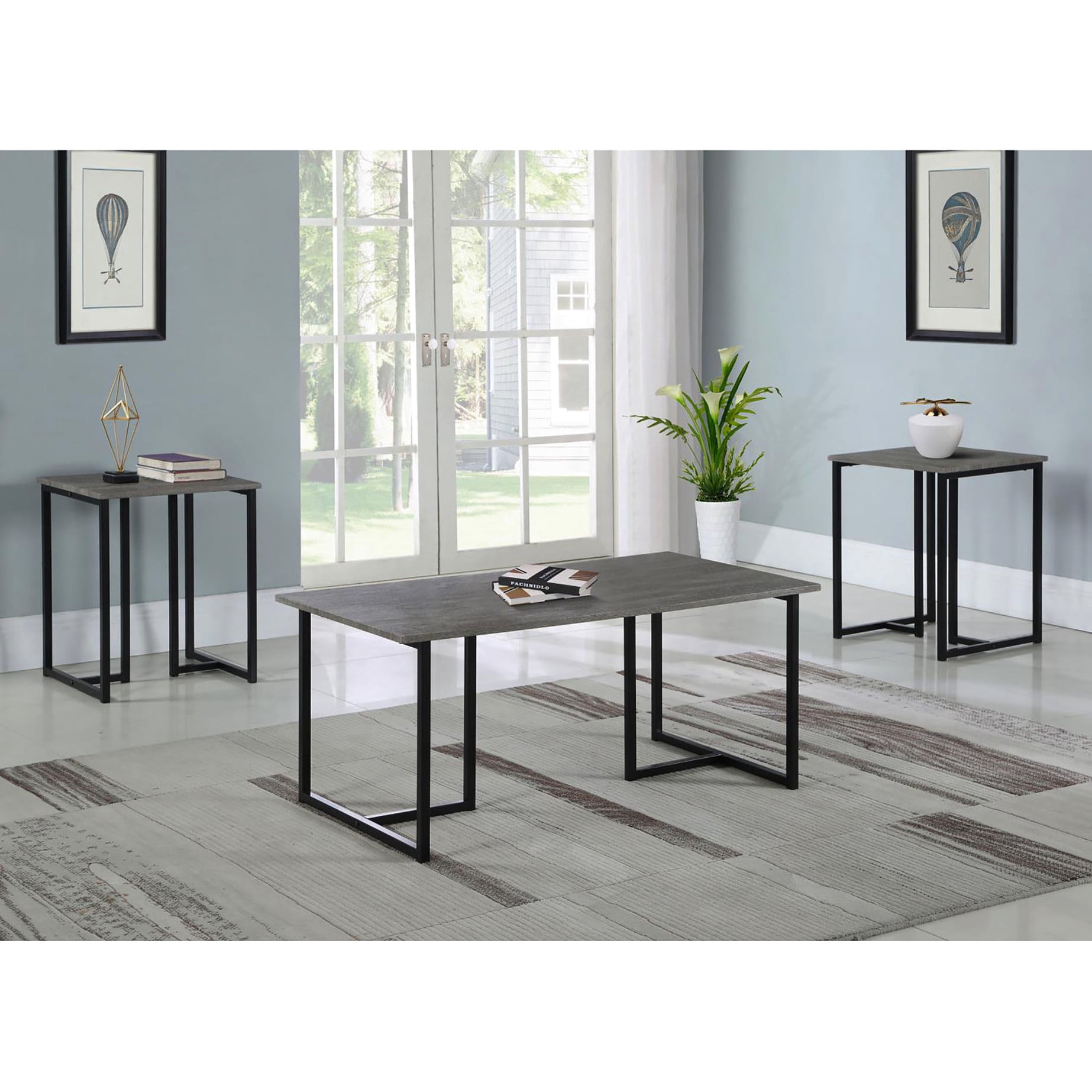 Grey And Black Table For Various Spaces - 3 Pieces Rectangular 3 Theme ...