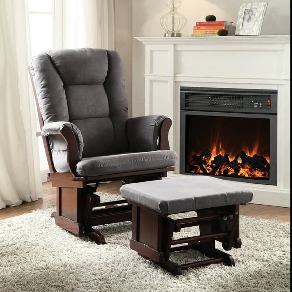 Grey And Cherry Glider Chair - Soothing Area With For Peaceful Moments Microfiber, Calming Glide, Convenient Footrest At Home