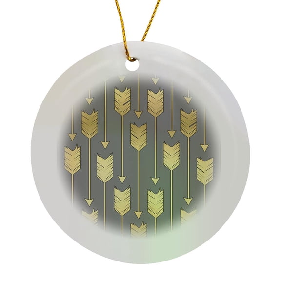 3drose, Grey and Gold Arrows Pattern, Circle Porcelain Ornament