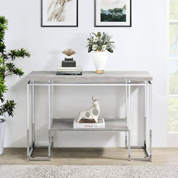 Grey And Silver Living Room Table - Sleek Modern Rectangular Metal Wood Versatile For Decor