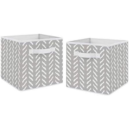 Grey And White Boho Herringbone Arrow Unisex Boy Or Girl Foldable Fabric Storage Cube Bins Boxes Organizer Toys Kids Baby Childrens For Gray Woodland Forest Friends Collection