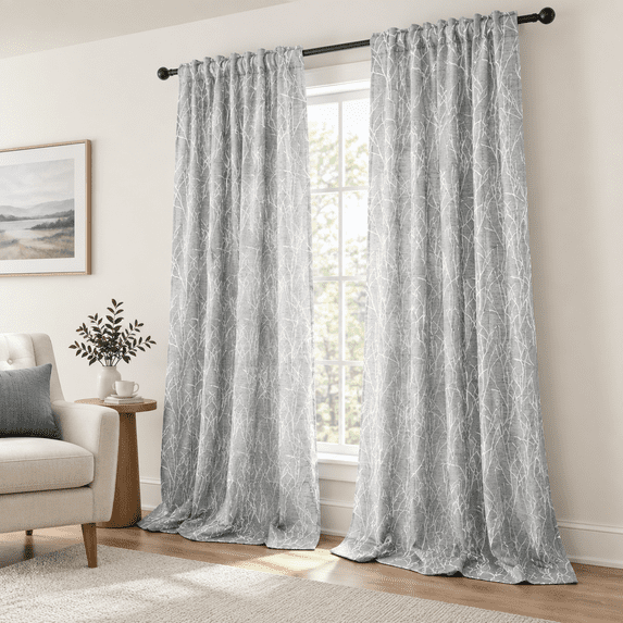 Grey And White Curta96 Inches Long For Living Room Dining 2 Panel Tab ...